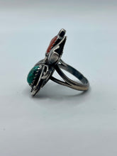 Coral and turquoise flower ring