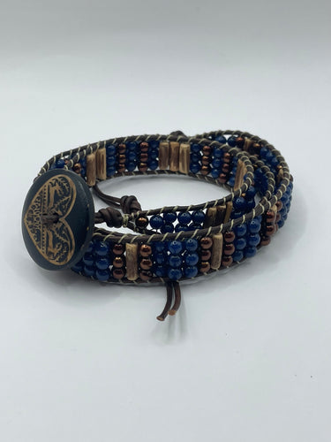 Handmade leather/bead wrap bracelet