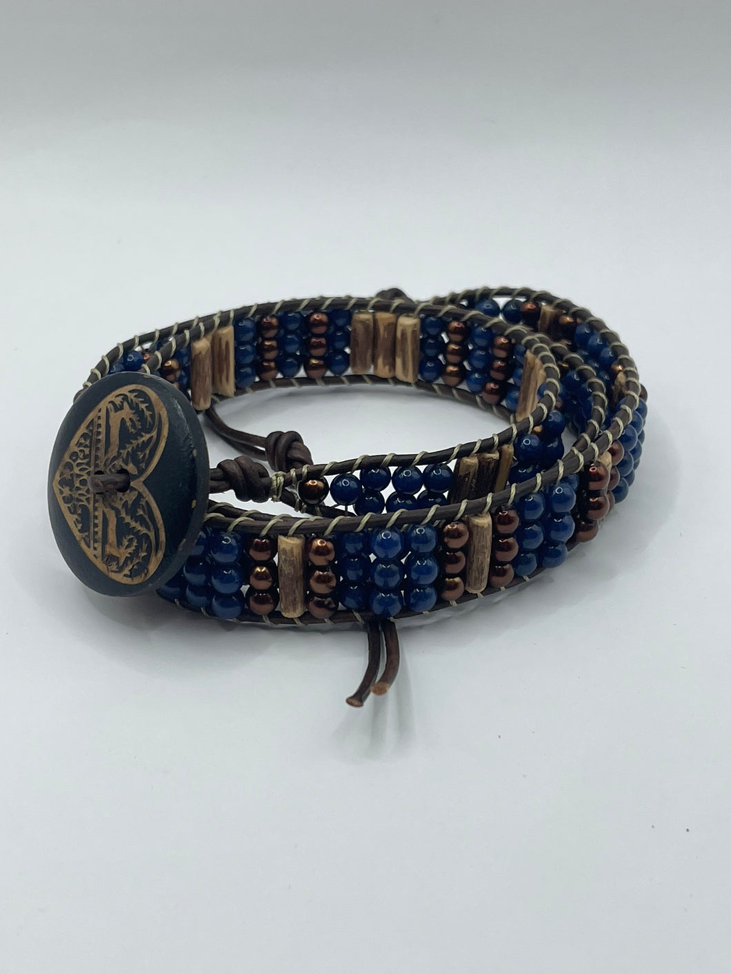 Handmade leather/bead wrap bracelet
